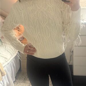 Elegant White Cable Knit Sweater